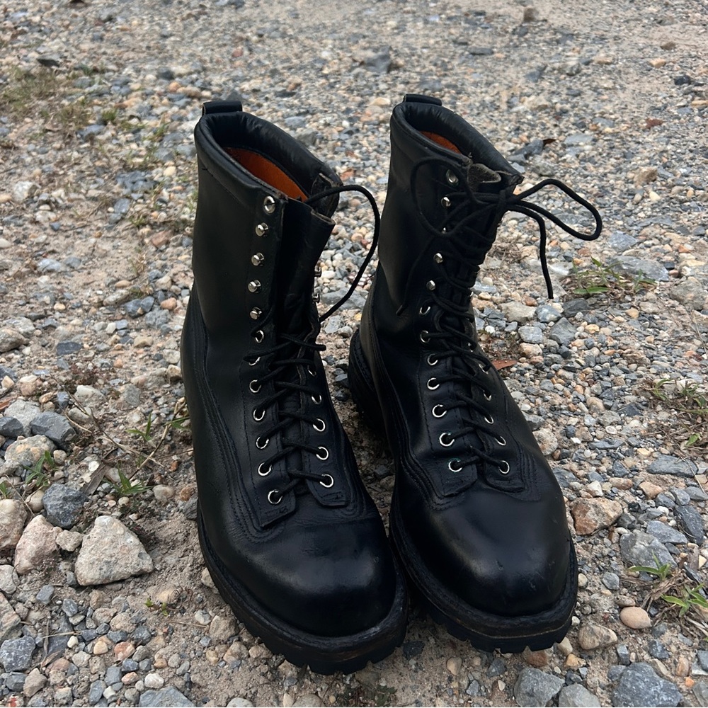 Black Leather Classic Boots with Rounded Toe